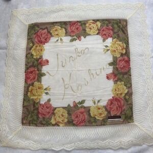 JUNKO KOSHINO Scarf Handkerchief Floral Rose Lace Trim Cotton White Fashion 23"
